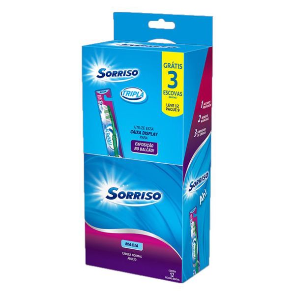 Escova Dental Sorriso Tripla Ação Macia com 12 Unidades