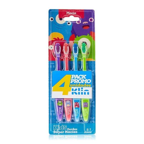 Escova De Dentes Klin C/4 Unidades Monstrinhos Escova De Dentes Klin C/4 Unidades Monstrinhos