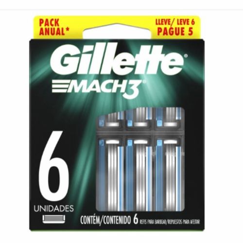 Carga Aparelho de Depilação Gillette Mach3 Base c/6 Unidades Carga Aparelho de Depilação Gillette Mach3 Base c/6 Unidades