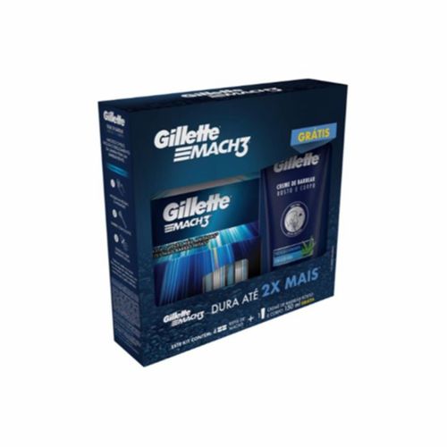 Carga para Aparelho de Barbear Gillette Mach3 4 Unidades + Creme de Barbear Gillette Rosto e Corpo 150ml Carga para Aparelho de Barbear Gillette Mach3 4 Unidades + Creme de Barbear Gillette Rosto e Corpo 150ml