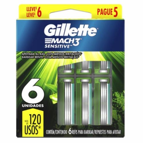 Carga Aparelho de Depilação Gillette Mach3 Sensitive c/6 Unidades Carga Aparelho de Depilação Gillette Mach3 Sensitive c/6 Unidades
