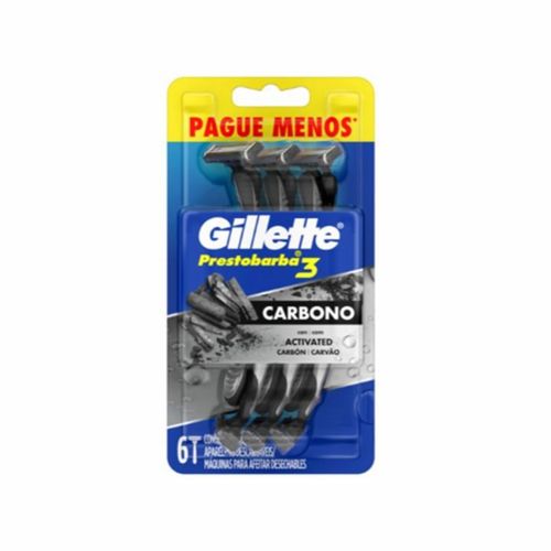 Aparelho para Barbear Gillette Prestobarba3 Carbono 6 Unidades Aparelho para Barbear Gillette Prestobarba3 Carbono 6 Unidades