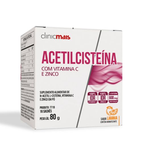 N-Acetilcisteína NAC 16 sachês 5g Sabor Laranja ClinicMais