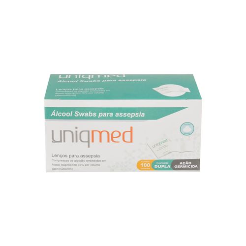 Álcool Swabs para Assepsia - Caixa 100un - UniqMed Álcool Swabs para Assepsia - Caixa 100un - UniqMed