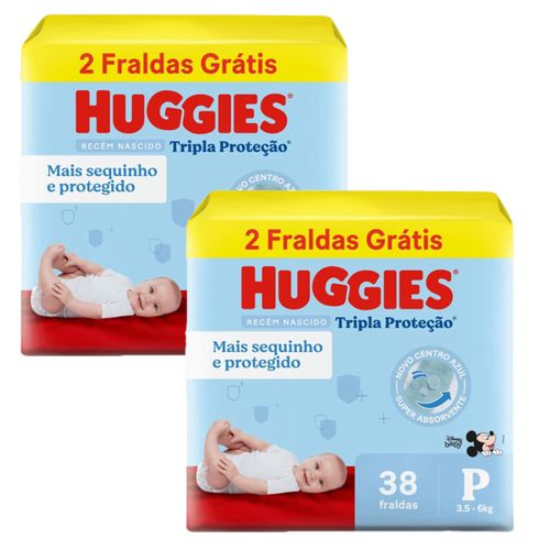 Kit 2 Fraldas Huggies Tripla Proteção Meguinha (P) 38 Unidades cada Kit 2 Fraldas Huggies Tripla Proteção Meguinha (P) 38 Unidades cada
