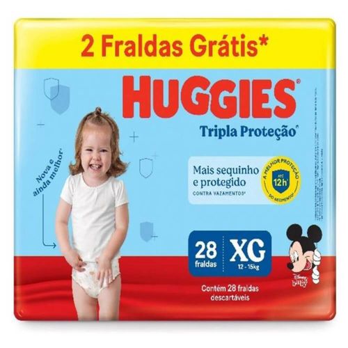 Kit 2 Fraldas Huggies Tripla Proteção Meguinha (Xg) 28 Unidades cada Kit 2 Fraldas Huggies Tripla Proteção Meguinha (Xg) 28 Unidades cada