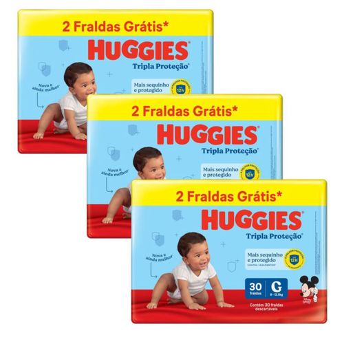 Kit 2 Fraldas Huggies Tripla Proteção Meguinha (G) 30 Unidades cada