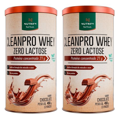 Kit 2X: Cleanpro Whey Protein Zero Lactose Chocolate Nutrify 450g