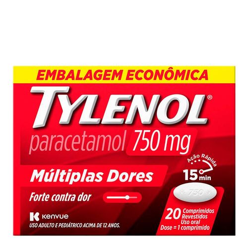 Analgésico E Antitérmico Tylenol 750Mg 20 Comprimidos
