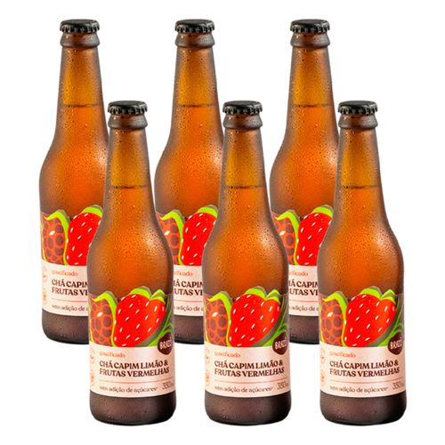 Kit 6X: Chá de Capim Limão com Frutas Vermelhas Gaseificado Brazô 350ml