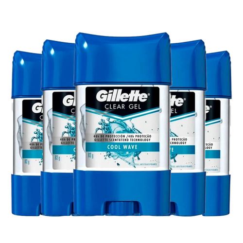 Kit c/5 Unidades de Desodorante Stick Gillet Clear Gel Cool Wave 82g