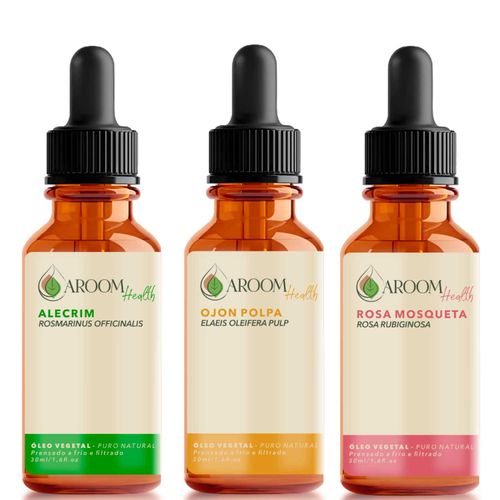 Kit óleos vegetais de Alecrim, Ojon polpa/Batana e Rosa Mosqueta - 30 ml cada Kit óleos vegetais de Alecrim, Ojon polpa/Batana e Rosa Mosqueta - 30 ml cada