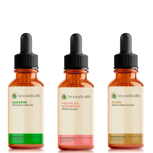 Kit óleos vegetais de Alecrim, semente Ojon/Batana e folha da Goiabeira -30 ml cada Kit óleos vegetais de Alecrim, semente Ojon/Batana e folha da Goiabeira -30 ml cada
