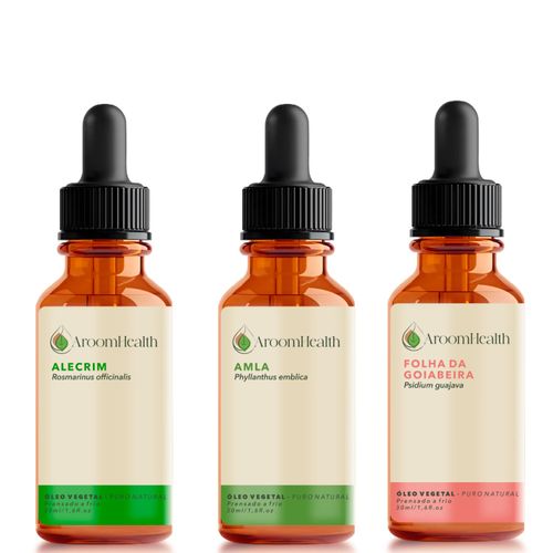 Kit de óleos vegetais de Alecrim, Amla e Folha da Goiabeira – 30 ml cada