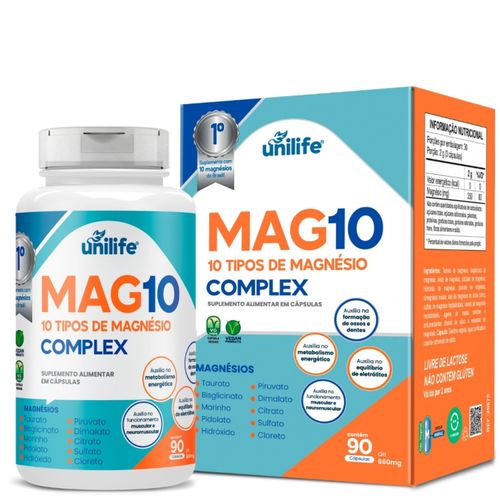 10 Magnésios Mag10 Complex 90 cápsulas 660mg Unilife 10 Magnésios Mag10 Complex 90 cápsulas 660mg Unilife
