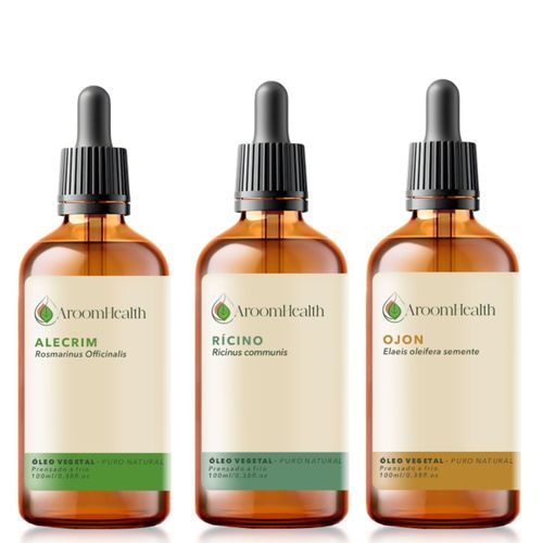 Kit óleos vegetais de Alecrim, Semente de Ojon/Batana e Rícino - 100ml cada