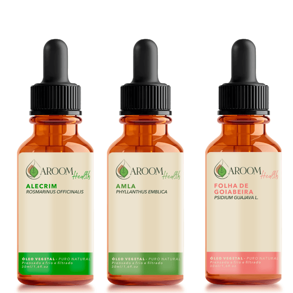 Kit de óleos Alecrim, Folha da goiabeira e Amla - 30 ml cada