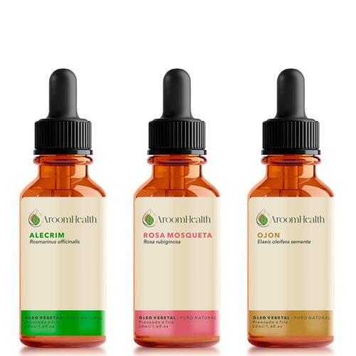Kit óleos vegetais de Alecrim, semente de Ojon/ Batana e Rosa mosqueta - 30 ml cada Kit óleos vegetais de Alecrim, semente de Ojon/ Batana e Rosa mosqueta - 30 ml cada