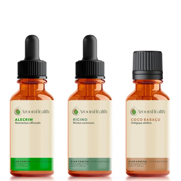 Kit óleos vegetais de Alecrim, Coco e Rícino - 30 ml cada