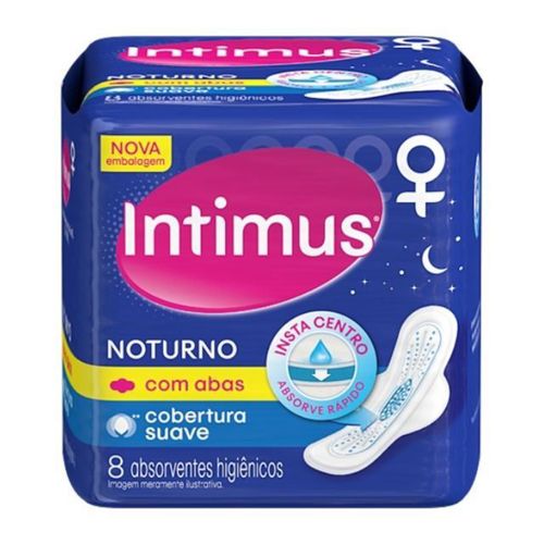 Kit c/9 Absorvente Intimus Noturno Suave Com Abas 8 Unidades