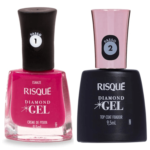 Kit Esmalte Risque Diamond Gel Creme Pitaya + Fixador Top Coat