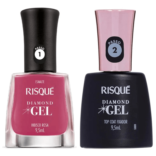 Kit Esmalte Risque Diamond Gel Hibisco Rosa + Fixador Top Coat Kit Esmalte Risque Diamond Gel Hibisco Rosa + Fixador Top Coat