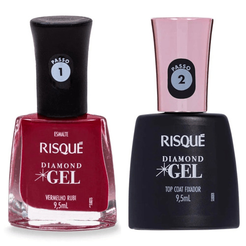 Kit Esmalte Risque Diamond Gel Vermelho Rubi + Fixador Top Coat Kit Esmalte Risque Diamond Gel Vermelho Rubi + Fixador Top Coat