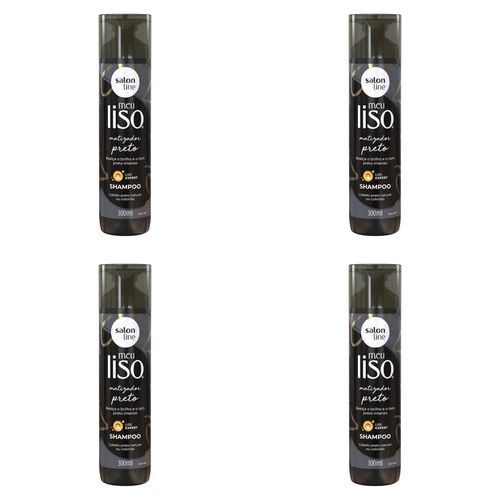Kit c/4 Unidades de Shampoo Salon Line 300ml Meu Liso Matizador Preto