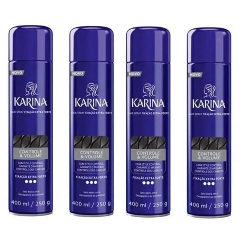 Kit c/4 Unidades de Fixador Hair Spray Karina 400ml Extra Forte Kit c/4 Unidades de Fixador Hair Spray Karina 400ml Extra Forte