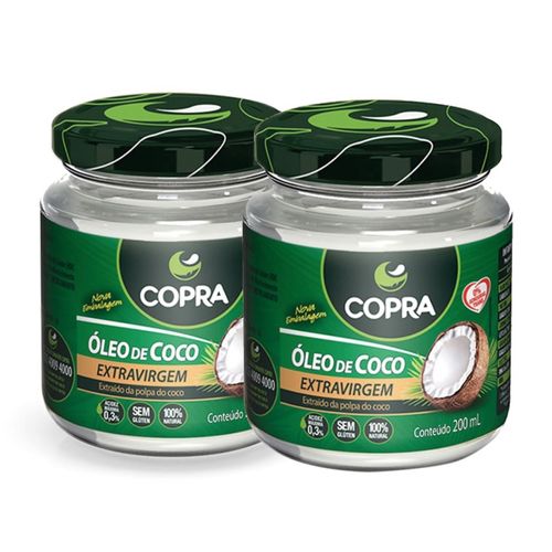 Kit c/2 Unidades de Óleo de Coco Extravirgem Copra Vidro 200ml Kit c/2 Unidades de Óleo de Coco Extravirgem Copra Vidro 200ml