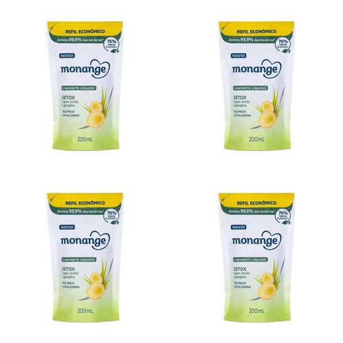 Kit c/4 Sabonetes Liquido Monange 200ml Refil Detox Kit c/4 Sabonetes Liquido Monange 200ml Refil Detox