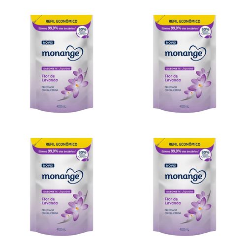 Kit c/4 Sabonetes Liquido Monange 200ml Refil Lavanda Kit c/4 Sabonetes Liquido Monange 200ml Refil Lavanda