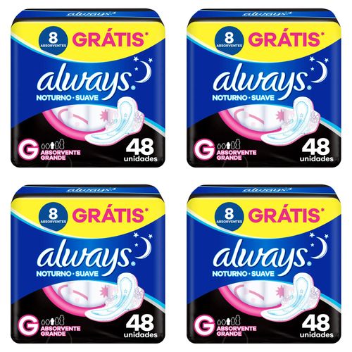 Kit c/4 Absorvente Always Noturno Suave ”G” c/48 Unidades cada Kit c/4 Absorvente Always Noturno Suave ”G” c/48 Unidades cada