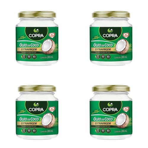 Kit c/4 Óleos de Coco Extravirgem Copra Vidro 200ml cada