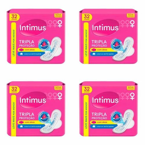 Kit c/4 Absorventes Intimus Tripla Suave Com Abas 32 Unidades