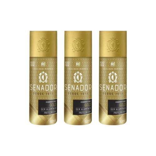 Kit c/3 Unidades de Desodorante Spray Senador 90ml Sport/Gold Kit c/3 Unidades de Desodorante Spray Senador 90ml Sport/Gold