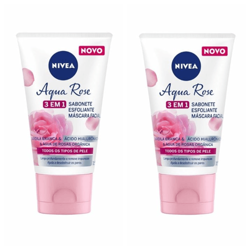 Kit c/2 Sabonetes Facial Nivea Esfoliante E Máscara 3 Em1 Aqua Rose 150ml