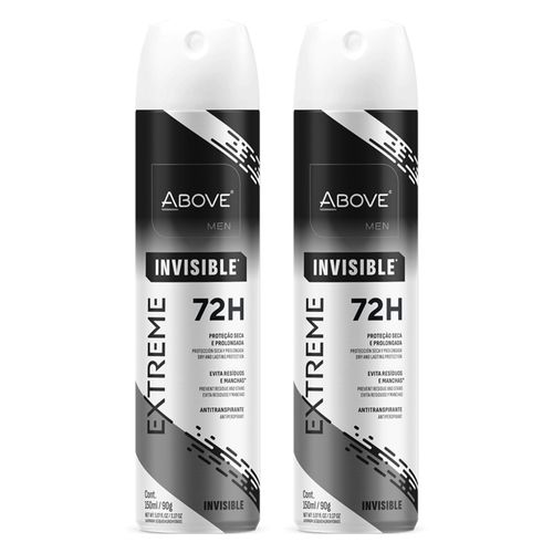 Kit c/2 Unidades de Desodorante Aerosol Above 72H 200ml Extreme Invisible Kit c/2 Unidades de Desodorante Aerosol Above 72H 200ml Extreme Invisible