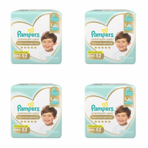 Kit 4 Fraldas Pampers c/ Xxxg 52 Unidades cada