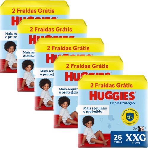 Kit 5 Fraldas Huggies Tripla Proteção Meguinha Xxg (26) Unidades cada