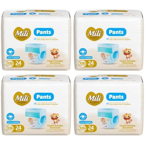 Kit 4 Fraldas Mili Lovecare Pants Jumbo (Xgg) 24 Unidades cada