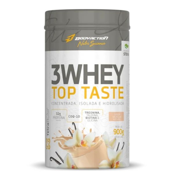3 Whey Protein Top Taste + BCAA 900g Sabor Baunilha Body Action