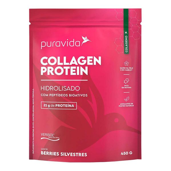 Suplemento Alimentar Puravida Collagen Protein Frutas Vermelhas 450g