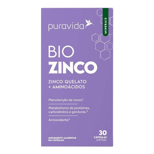 Complemento Alimentar Puravida Bio Zinco 30 Cápsulas Softgel