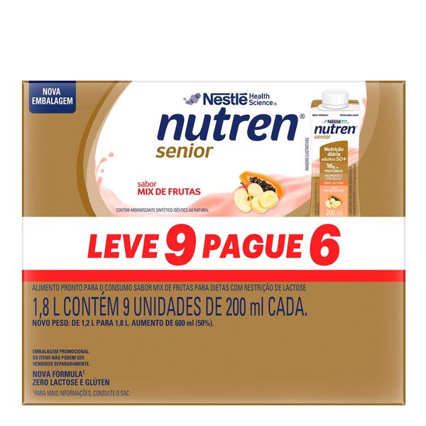 Kit Complemento Alimentar Nutren Senior Mix de Frutas Zero Lactose 9 Unidades de 200ml