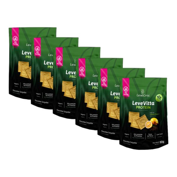 Kit 6X: Biscoito Leve Vitta Protein Lemon Pepper Leve Croc 90g