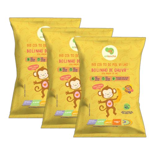 Kit 3X: Biscoito de Polvilho Bolinho de Chuva Vegano Crilancha 40g