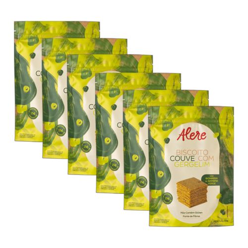 Kit 6X: Biscoito de Couve com Gergelim Sem Glúten Alere 55g Kit 6X: Biscoito de Couve com Gergelim Sem Glúten Alere 55g