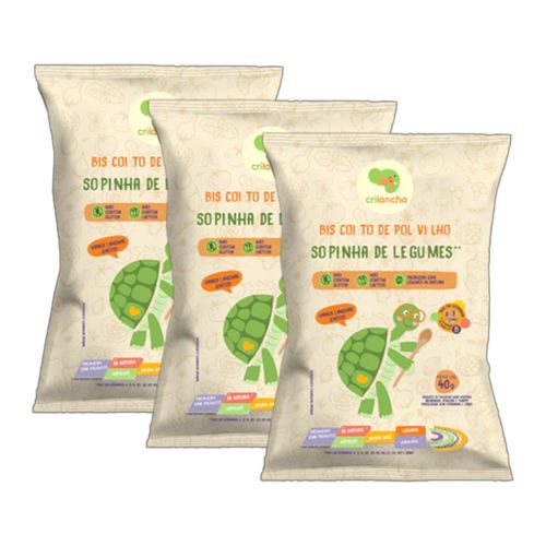 Kit 3X: Biscoito de Polvilho Sopinha de Legumes Vegano Crilancha 40g