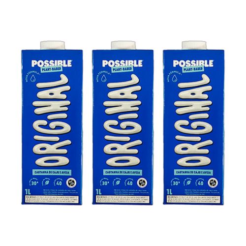 Kit 3X: Leite Vegetal de Castanha de Caju Original Orgânico Possible 1L